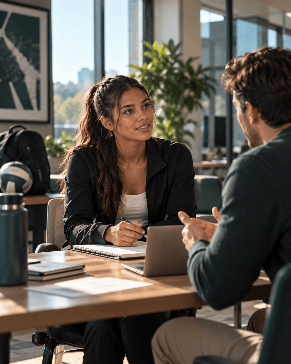 Student-athlete in a first professional workplace conversation